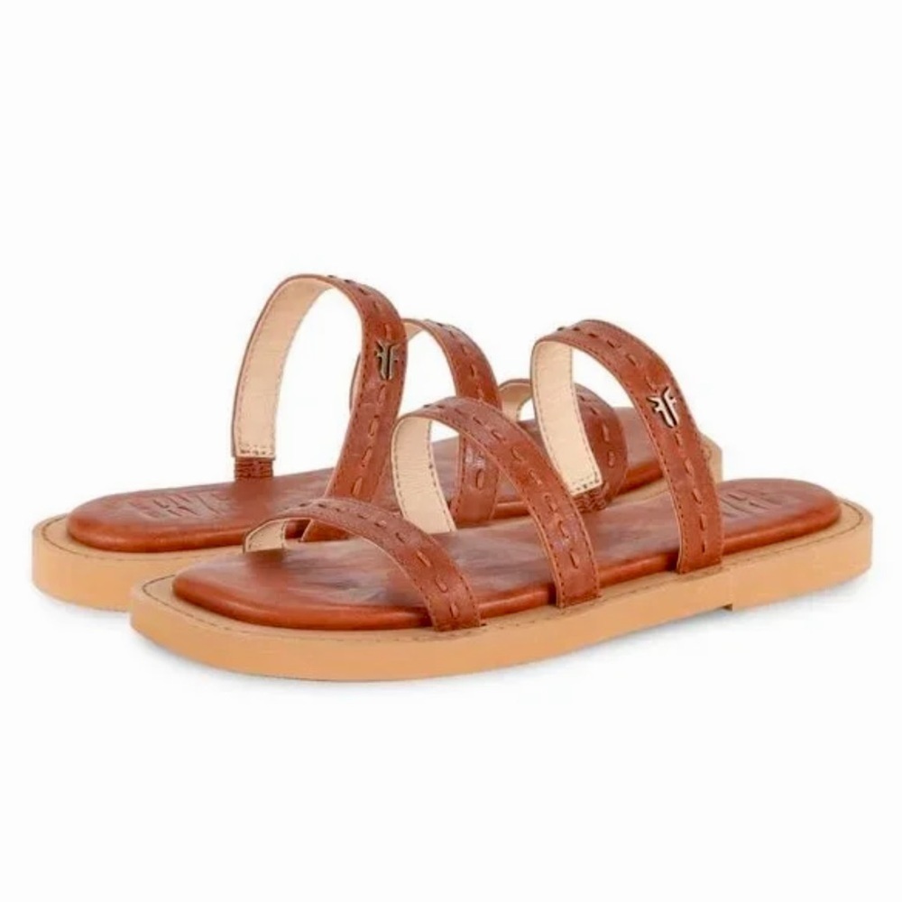 FRYE FAYE STRAPPY COGNAC LEATHER SLIDE